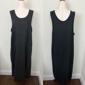 Mishi Studio Vintage Black Sleeveless Linen Jumper Midi Dress‎ Lagenlook